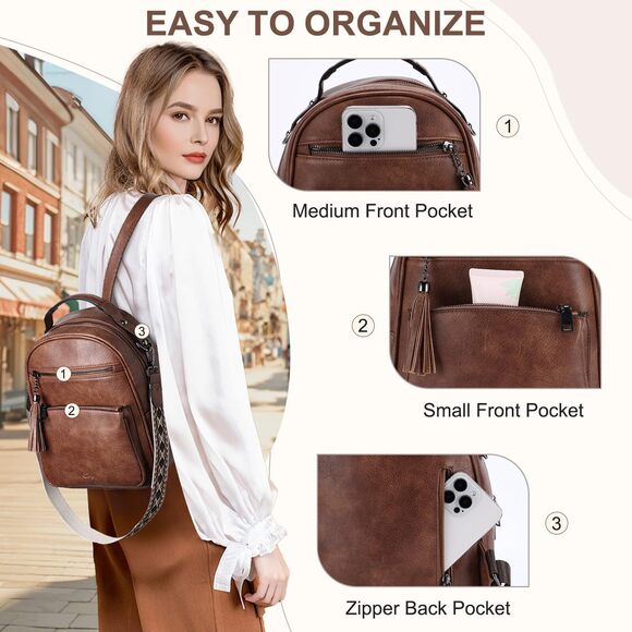 6642 Kaso Mini Backpack Purse ,Water Resistant PU Leather Small Backpack main image 7